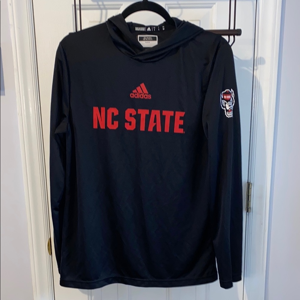 Adidas NC State Black Long Sleeve Dry fit hooded shirt